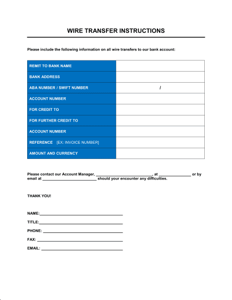blank wire transfer form sample